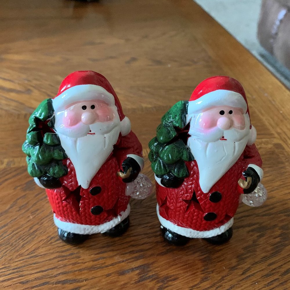 Pair of two ceramic lighted 4" Santa's